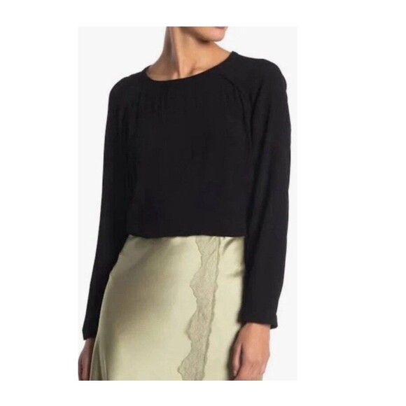 AllSaints Lucas Blouse Vented Shoulder Long Sleeve Blouse Black size Medium Boxy - Picture 2 of 9